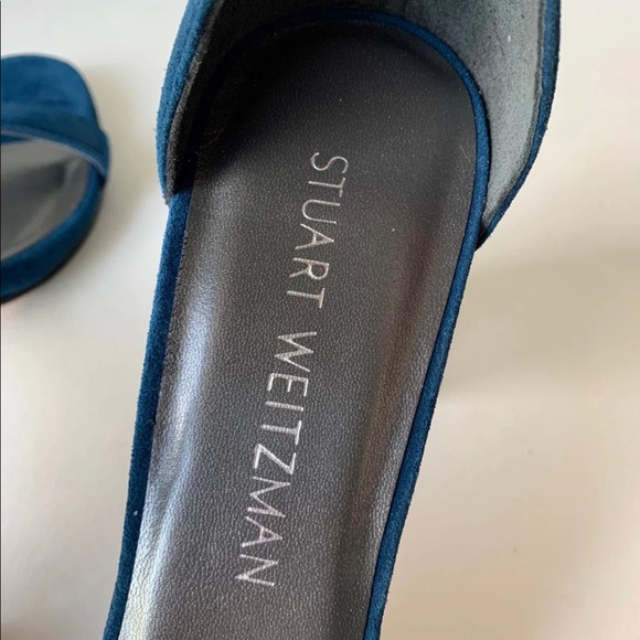 Stuart Weitzman Nearlynude Blue Teal Suede Ankle Strap Block Heel Sandal Size 7 - Picture 6 of 9